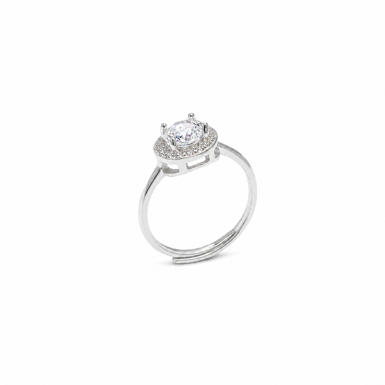 Silver Oval Halo Adjustable Ring