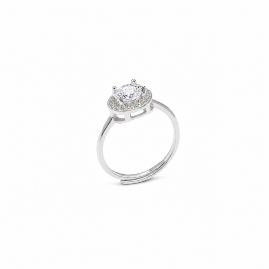 Silver Oval Halo Adjustable Ring