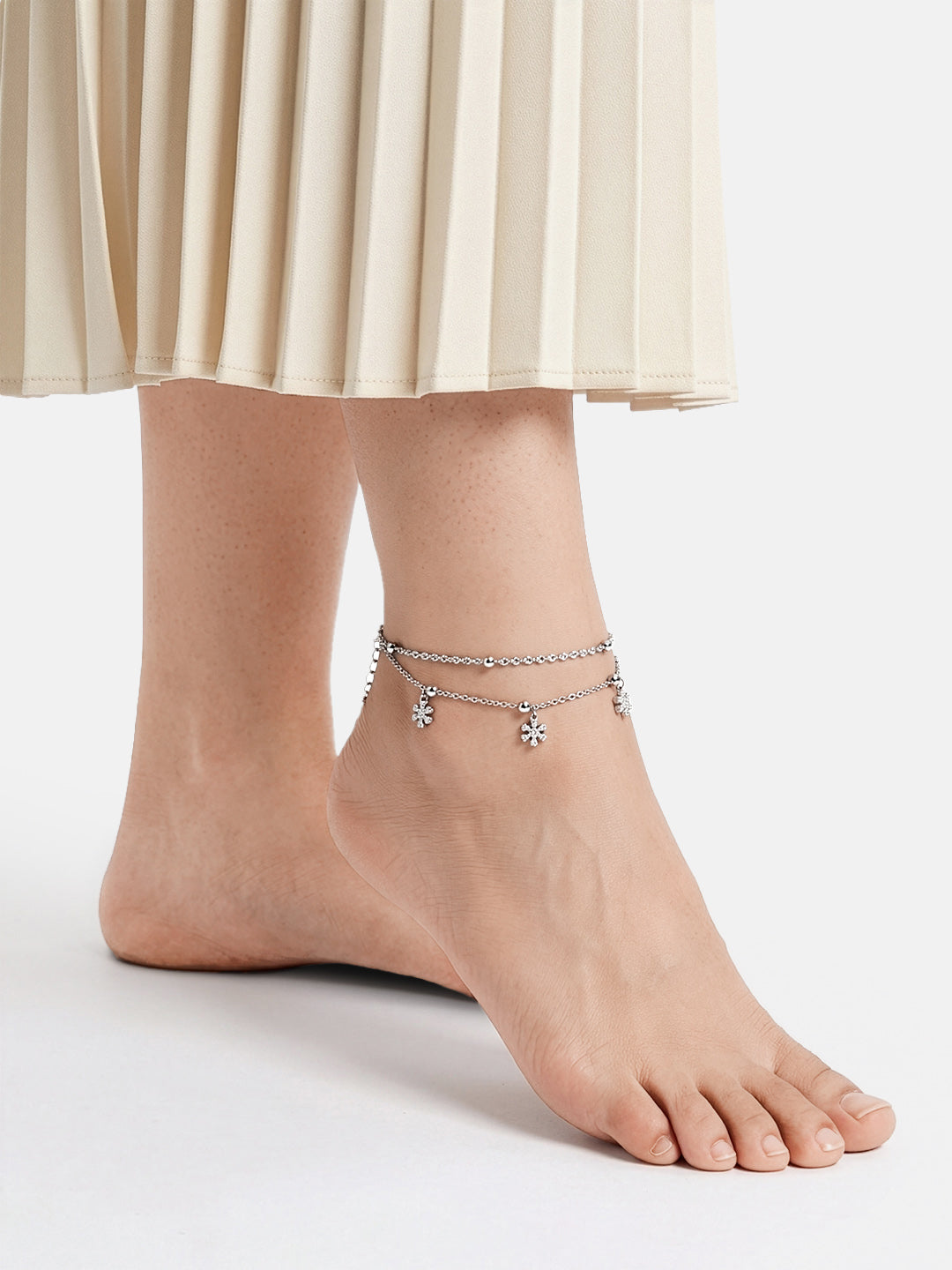 925 Silver Pretty Bloom Dual Chain Anklet