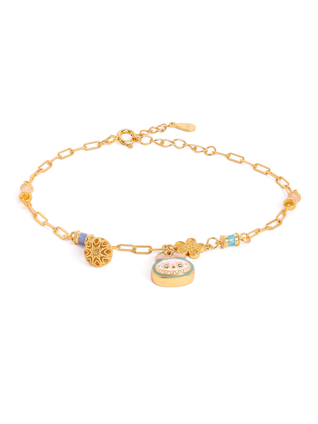 925 sterling silver gold finish Labubu Doll Charm Bracelet
