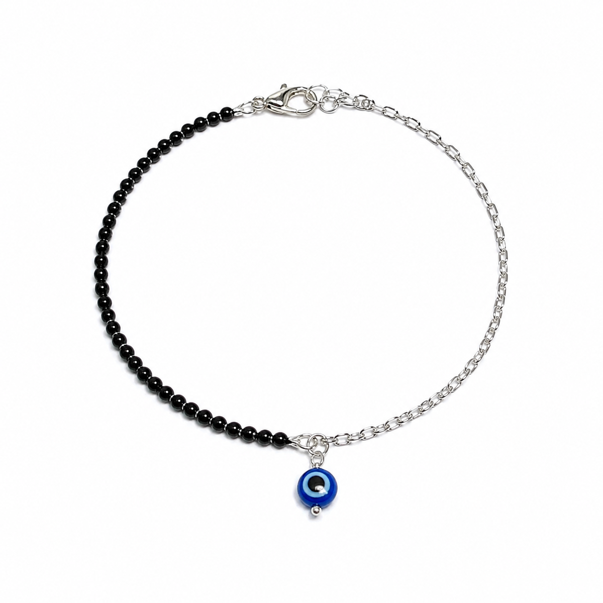 Half Silver Chain Evil Eye Anklet