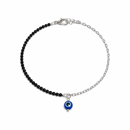 Half Silver Chain Evil Eye Anklet