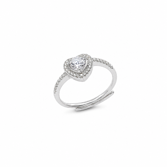 Silver Elegant Heart Solitaire Adjustable Ring