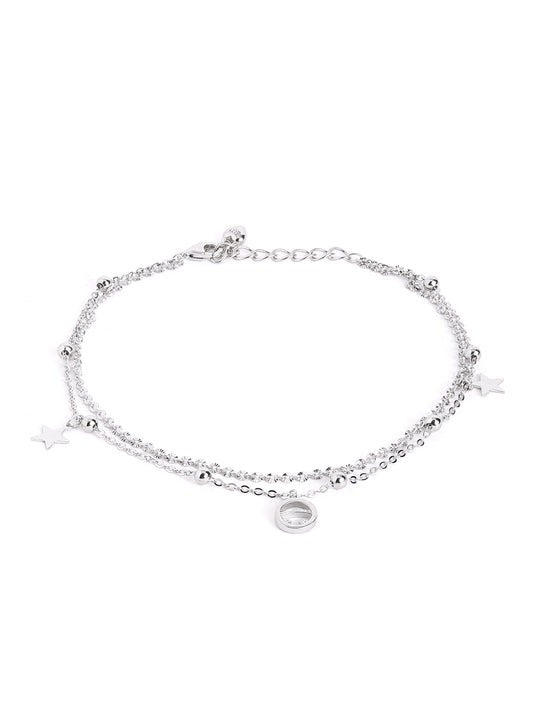 925 Silver Luna Starfall Layered Adjustable Anklet