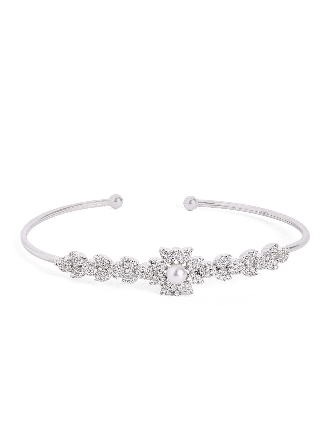 925 Silver Ethereal Pearl Petal Open Cuff