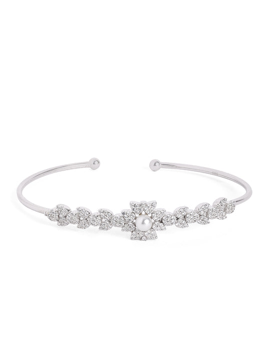 925 Silver Ethereal Pearl Petal Open Cuff