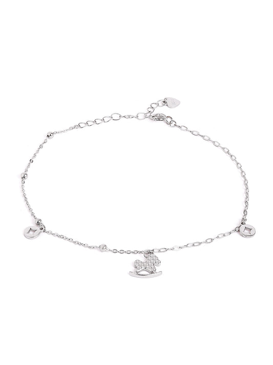 925 sterling silver anklet for women with adjustable chain, and elegant design