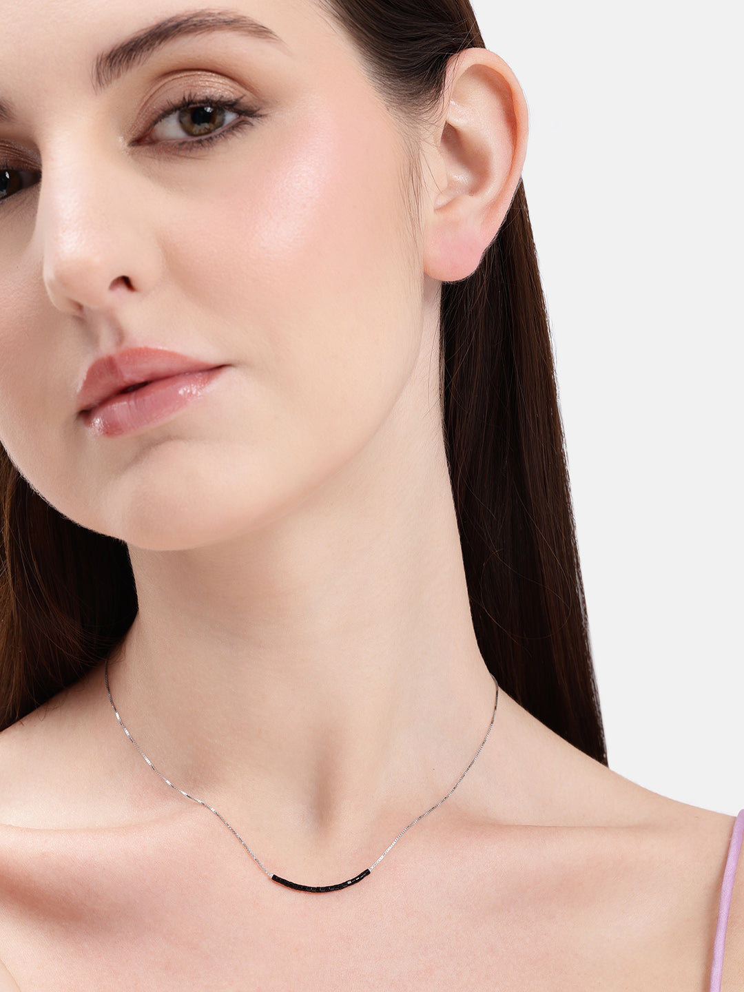 925 Silver Minimal Black Bead Necklace