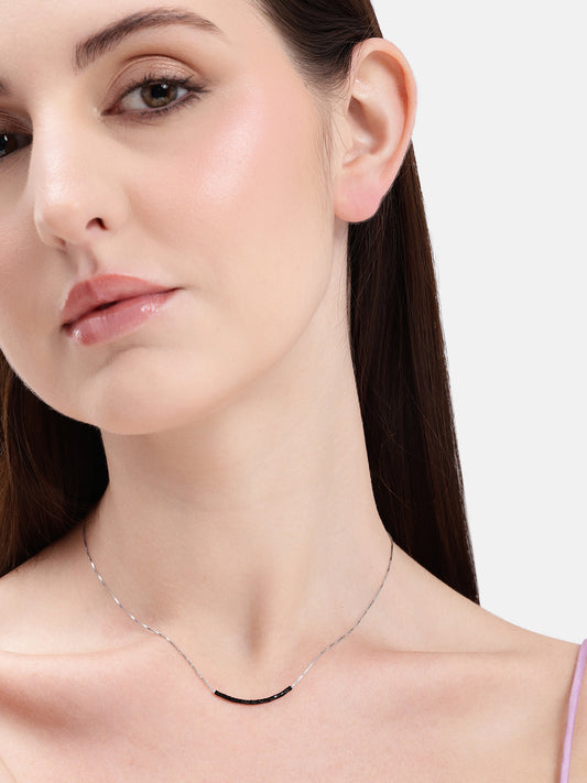 925 Silver Minimal Black Bead Necklace