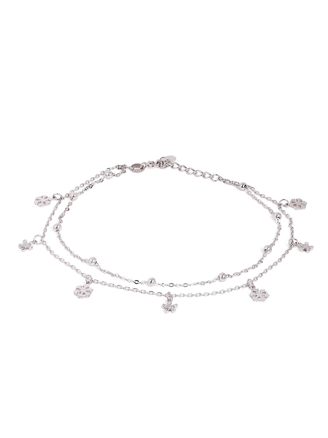 925 sterling silver double layered anklet for women with charms, adjustable chain, and elegant design"