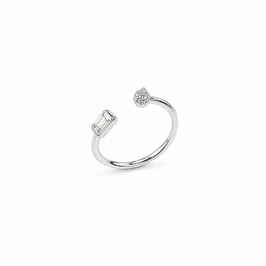Silver Baguette & Teardrop Open Ring