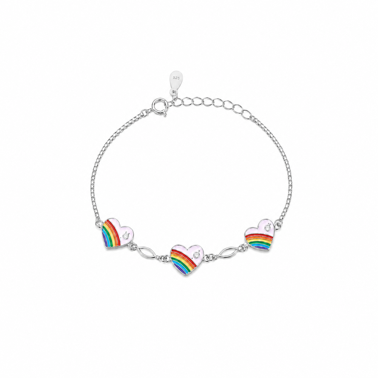 Silver Rainbow Heart Enamel Kids Bracelet