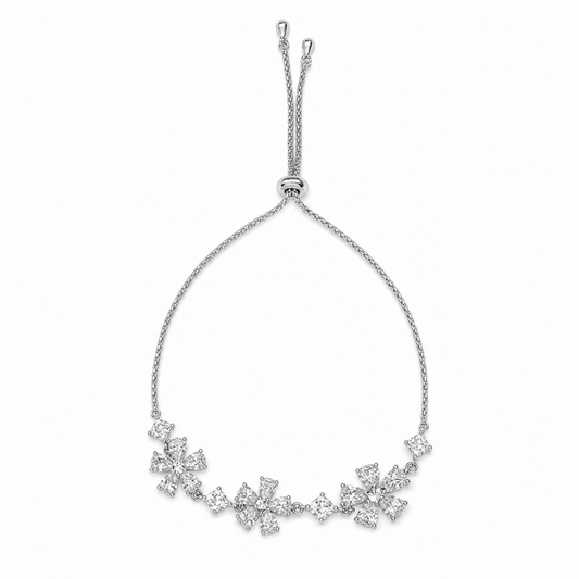 Silver Floral Adjustable Bracelet