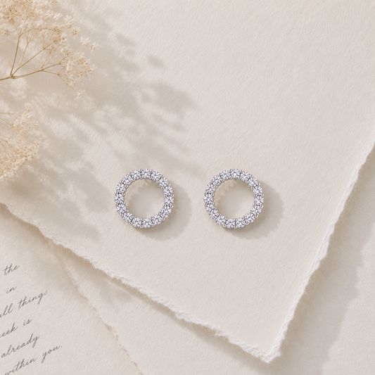Silver Circle Halo Stud Earrings