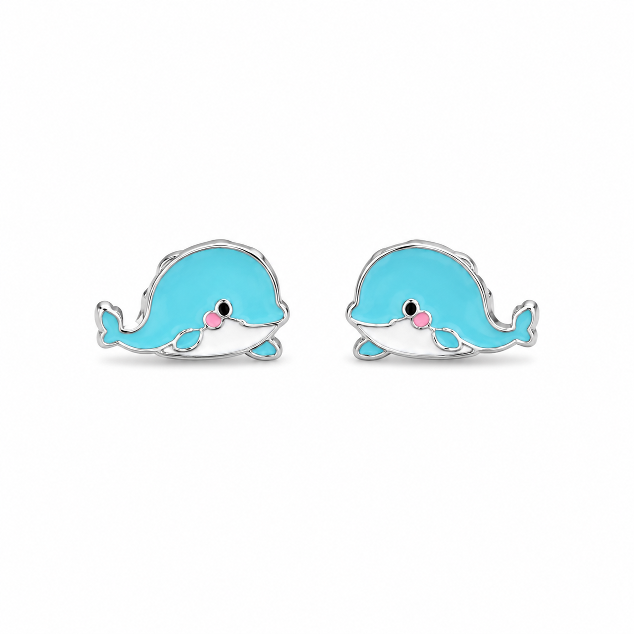 Silver Cute Dolphin Enamel Stud Earrings