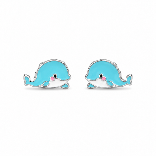 Silver Cute Dolphin Enamel Stud Earrings