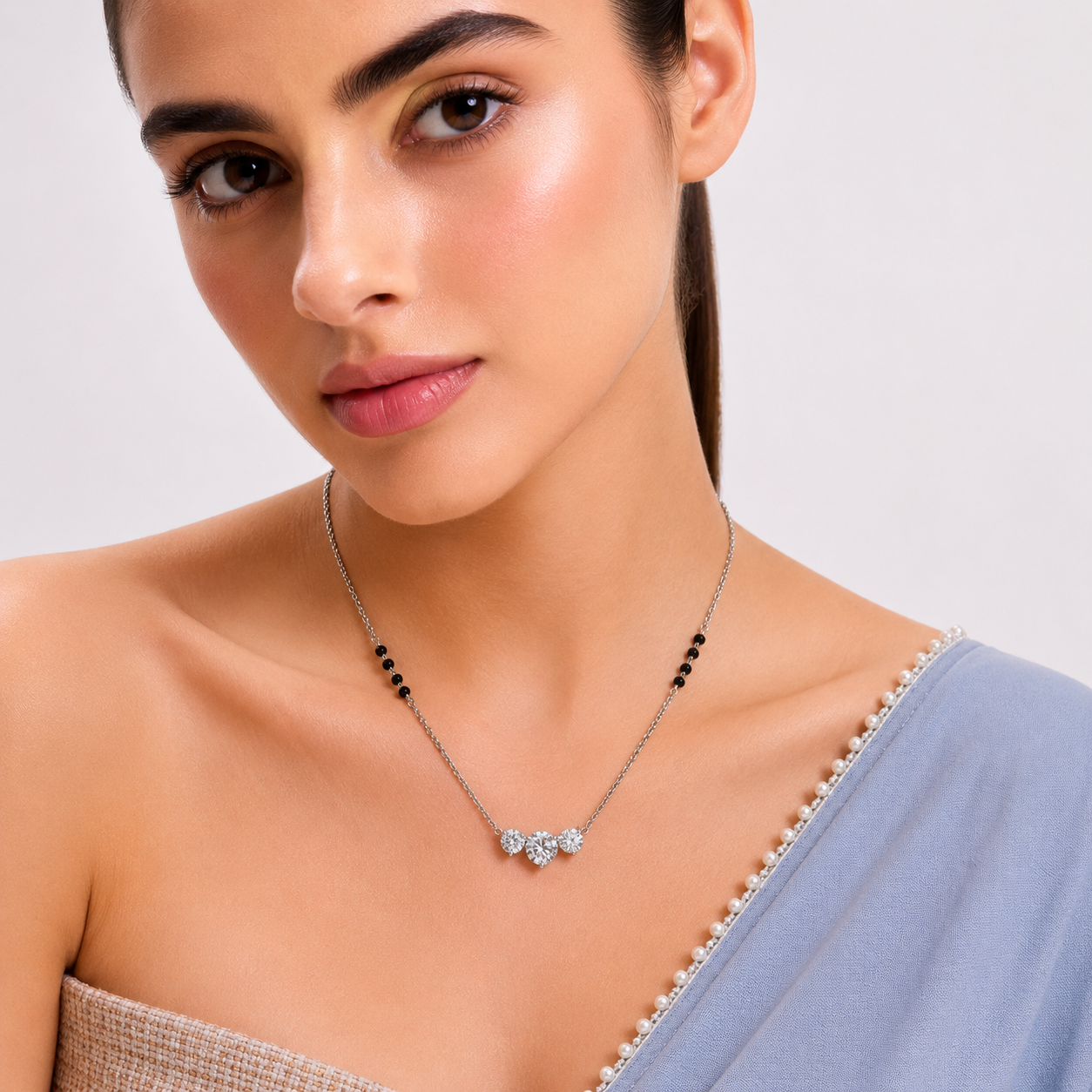 Silver Triple Solitaire Mangalsutra