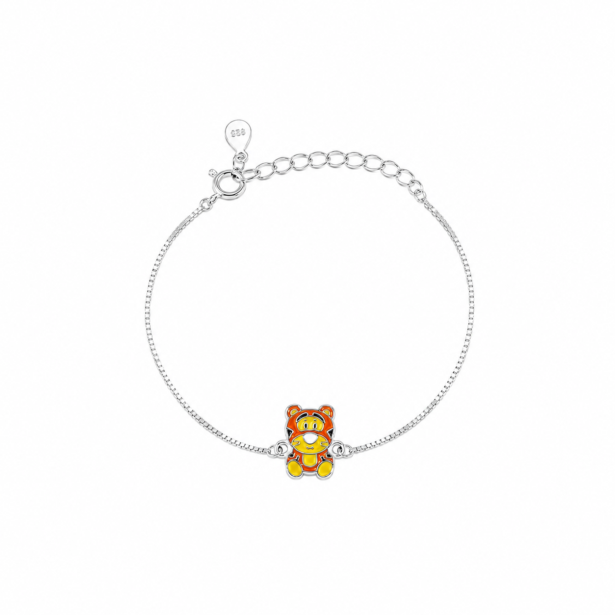 Silver Cute Tiger Enamel Kids Bracelet