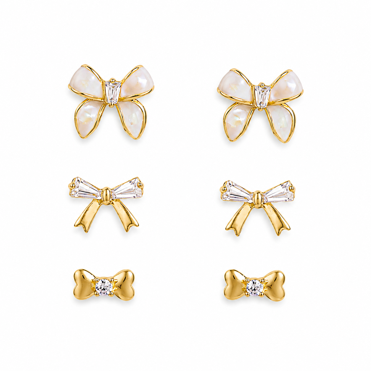 Silver Bow & Heart Tiny Set of 3