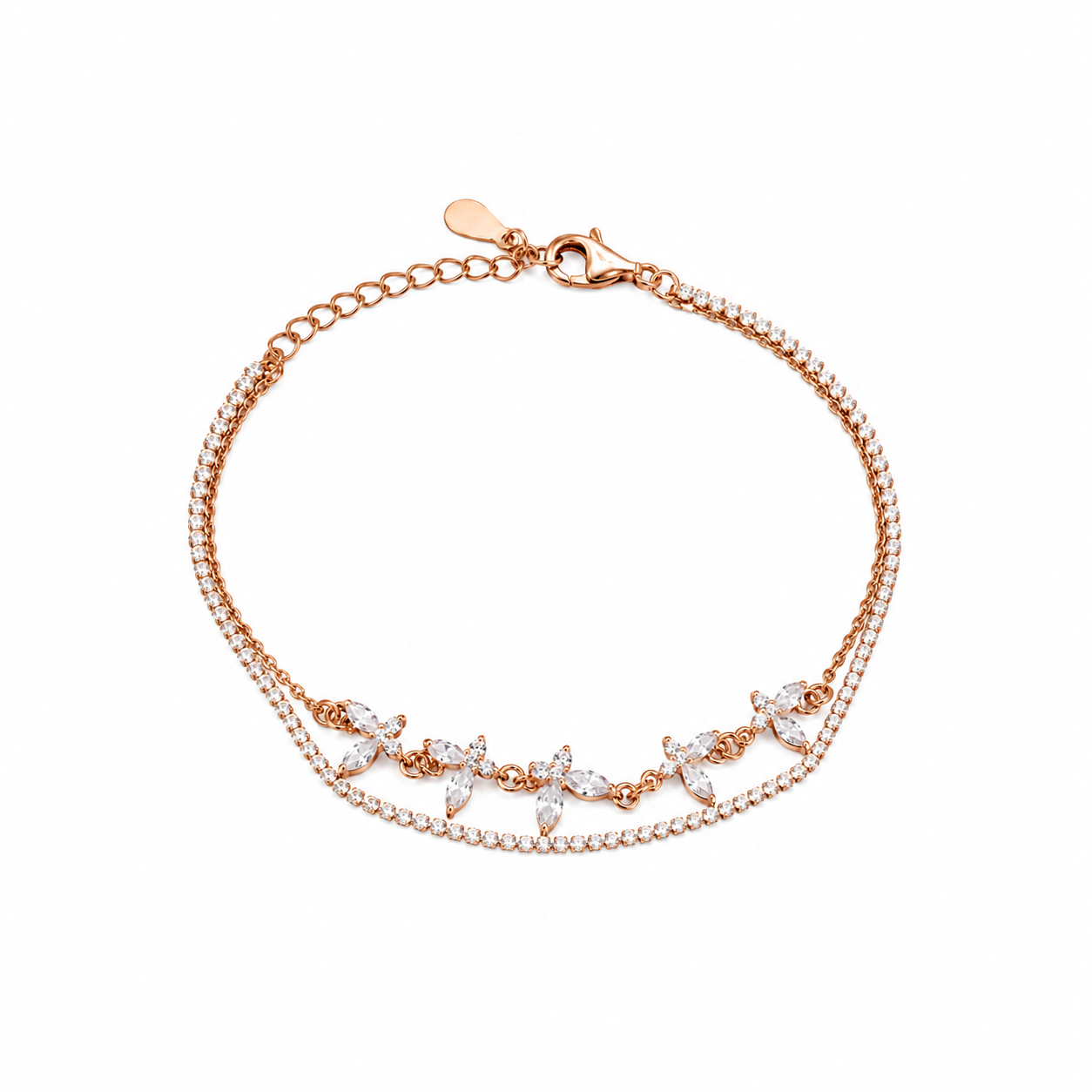 Silver Elegant Leaf Crystal Bracelet
