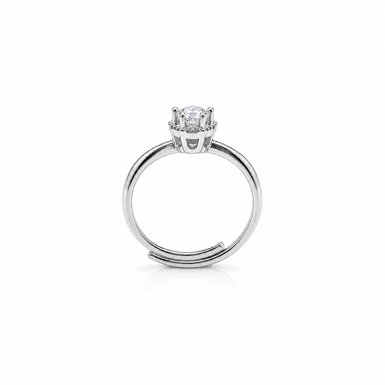 Silver Crown Solitaire  Adjustable Ring