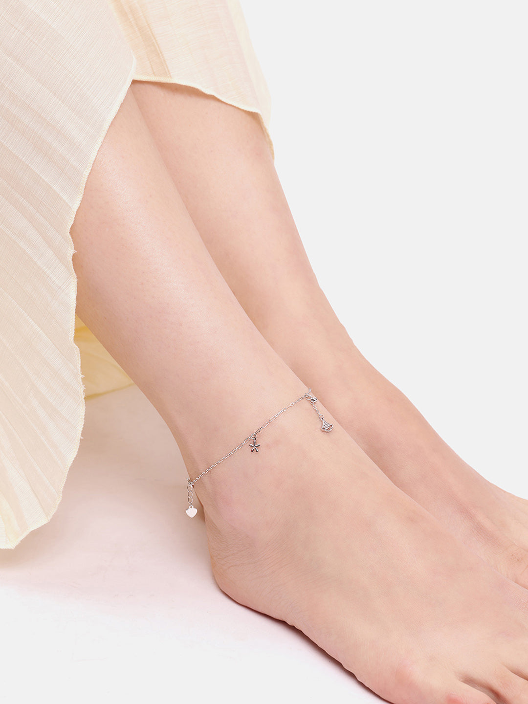 25 Silver Floral Charms Adjustable Anklet
