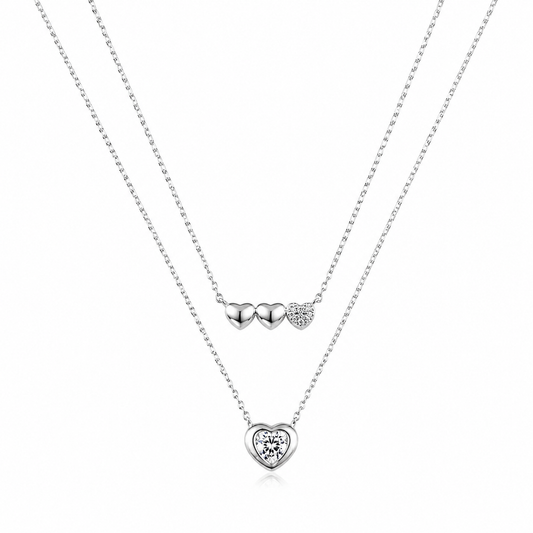 Silver Double Layer Heart Necklace