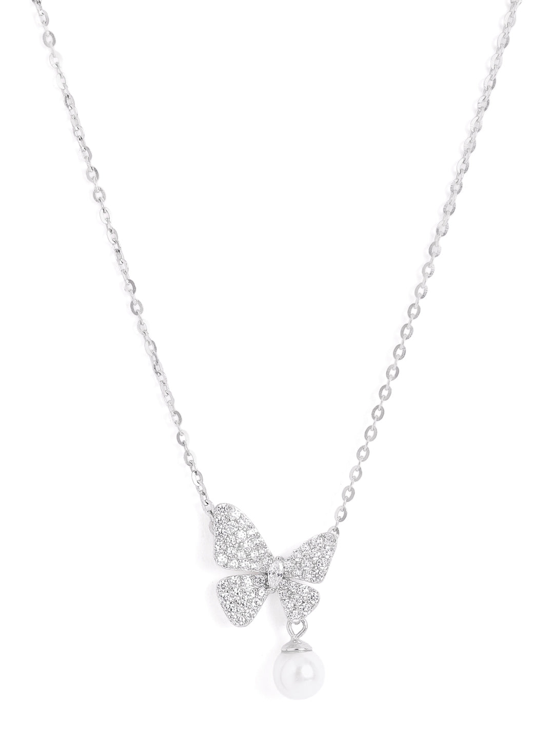 925 Silver PearlFlutter Charm Butterfly Necklace