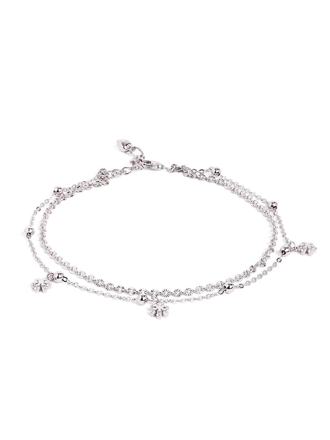925 sterling silver double layered anklet for women with adjustable chain, and elegant design