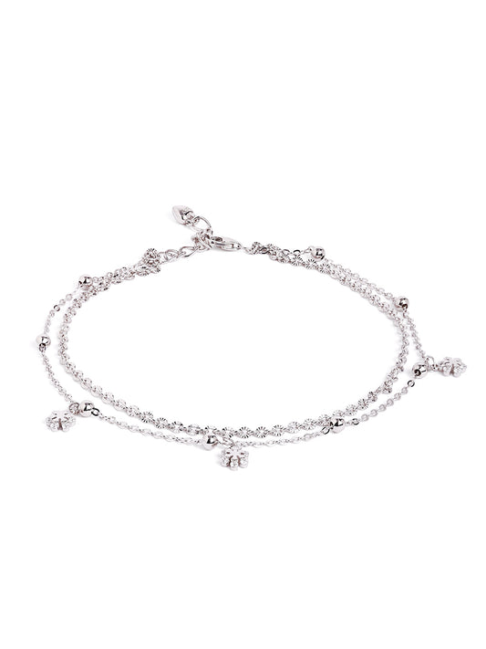 925 sterling silver double layered anklet for women with adjustable chain, and elegant design