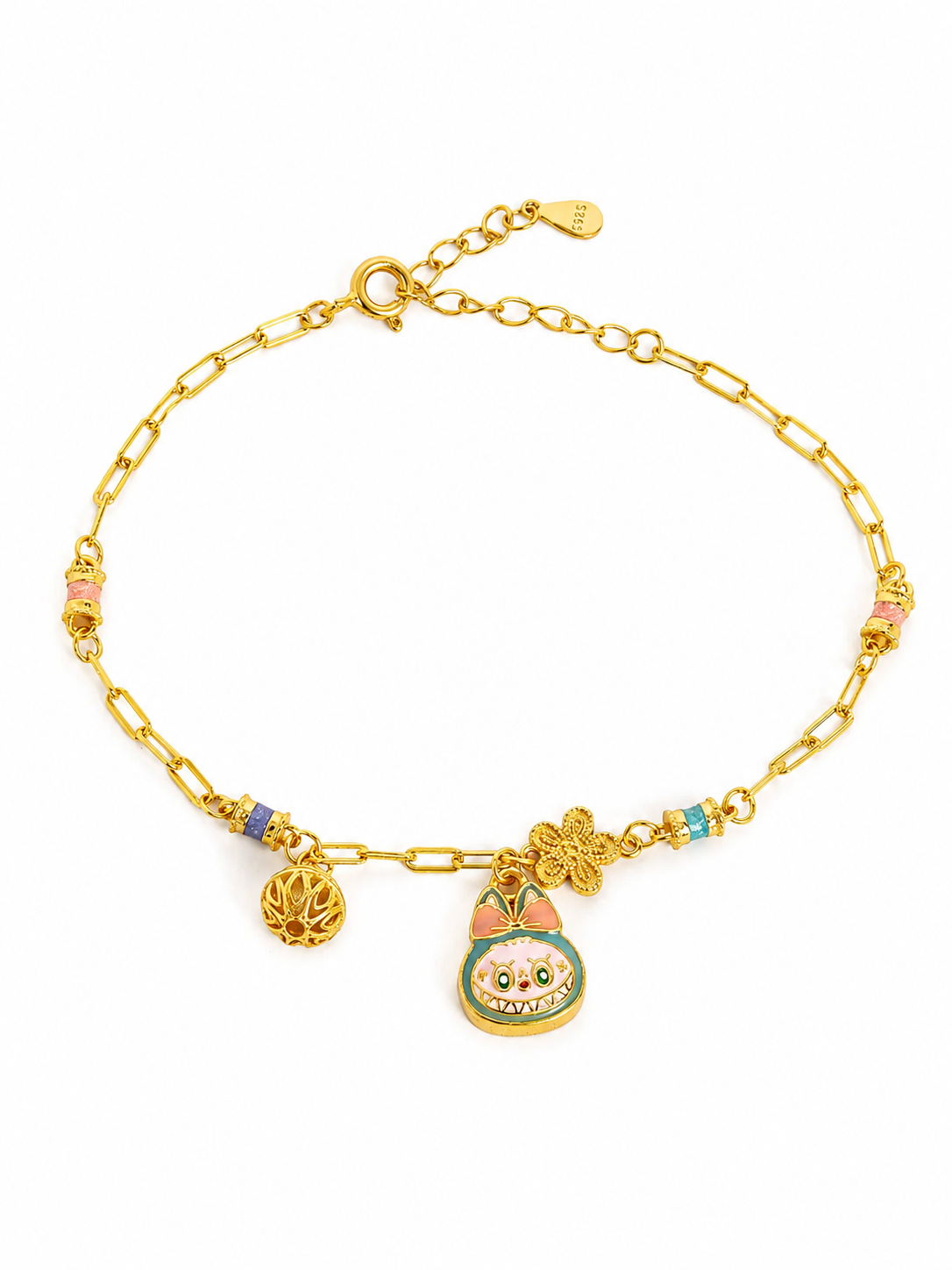 925 Silver Labubu Doll Cute Charm Bracelet