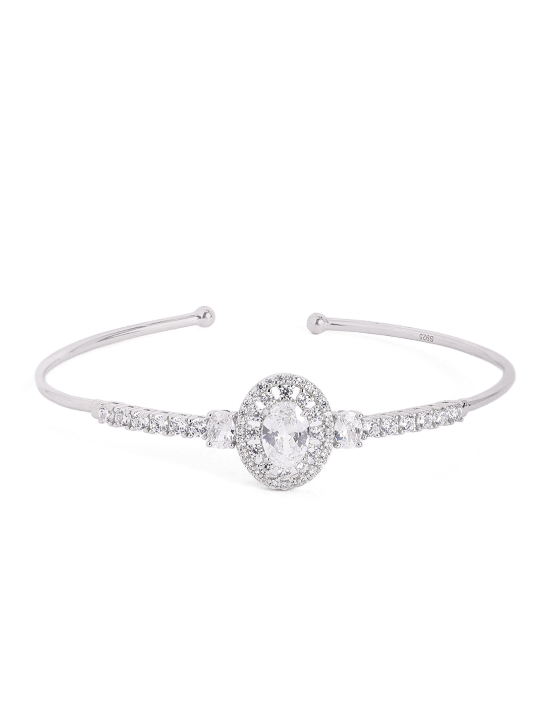925 Silver Radiant Solitaire Cuff Bracelet