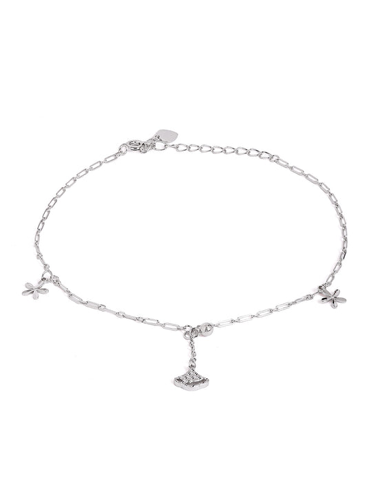 925 sterling silver anklet for women with adjustable chain, and elegant design