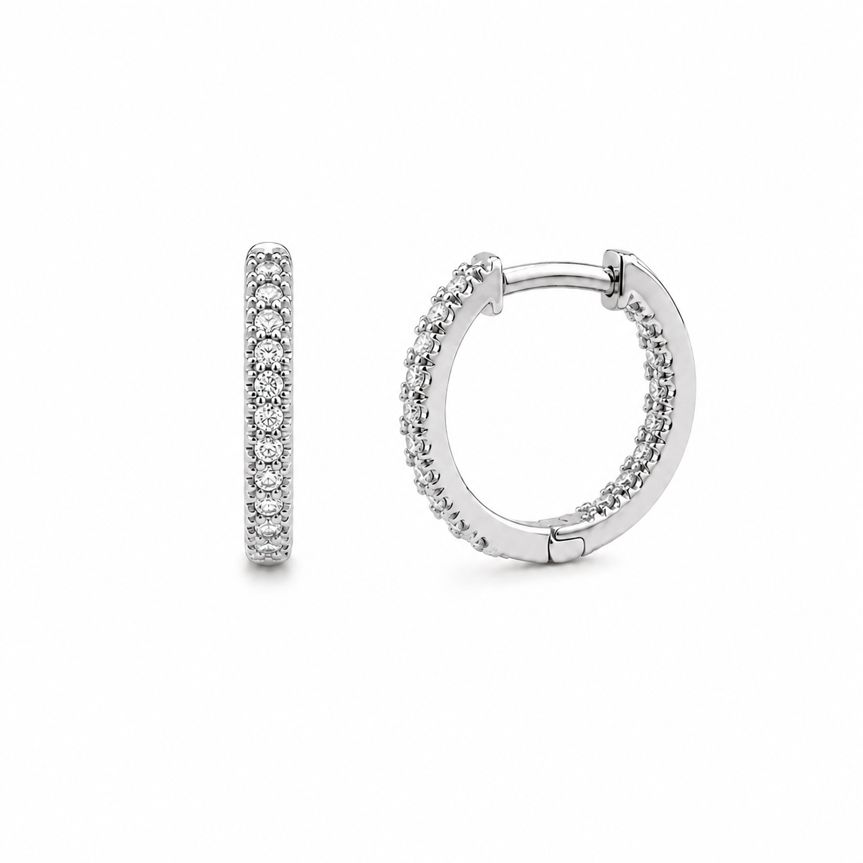 Silver CZ Huggie Hoop Earrings