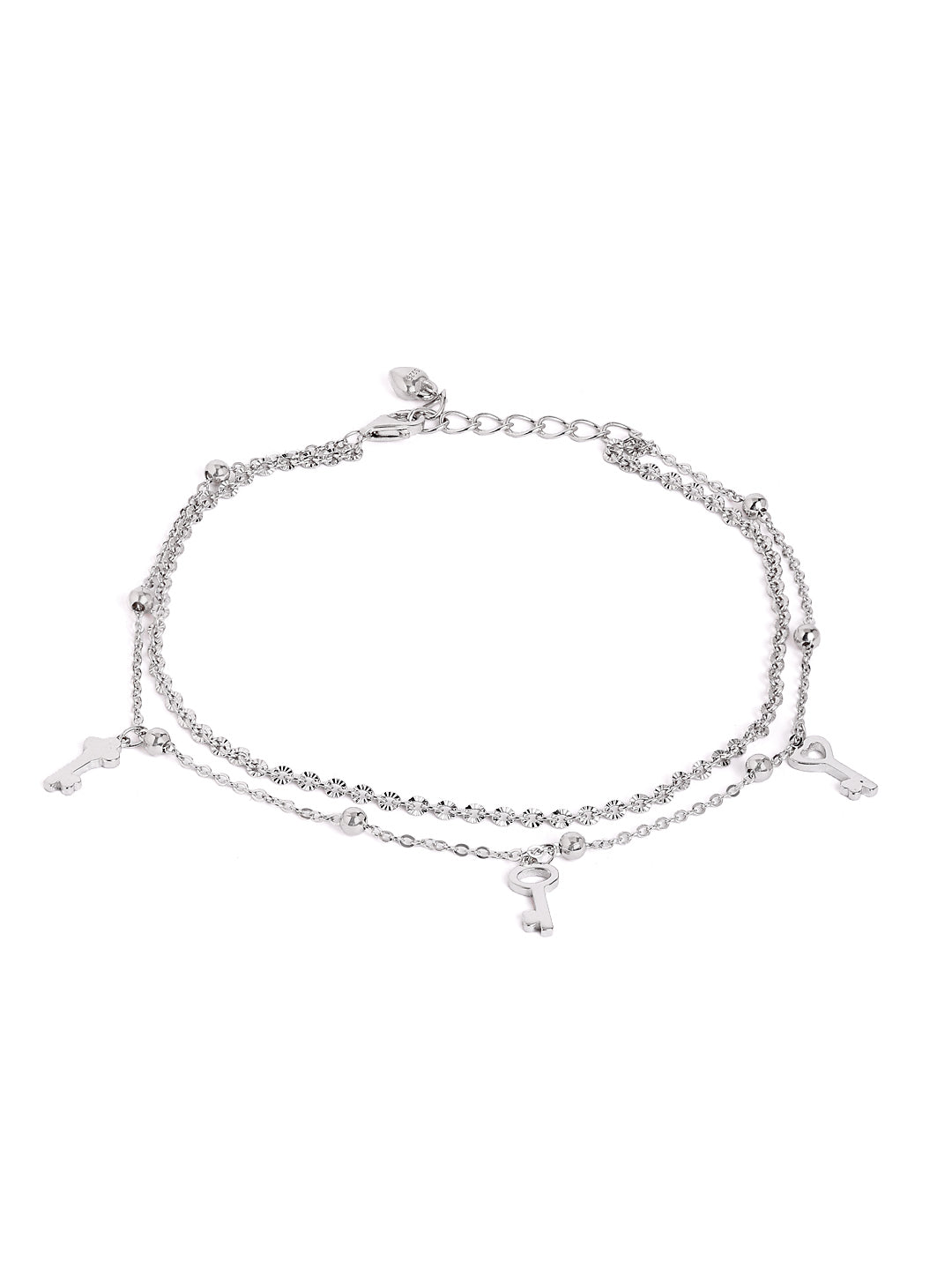 925 sterling silver double layered anklet for women with adjustable chain, and elegant design
