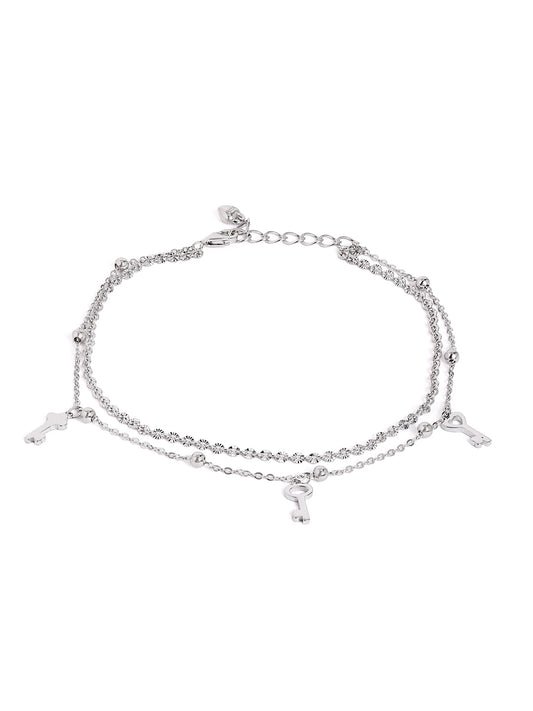 925 sterling silver double layered anklet for women with adjustable chain, and elegant design