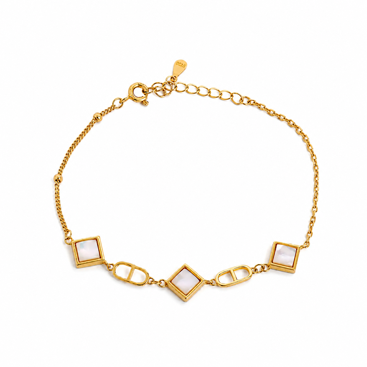 925 Silver Golden Geometric MOP Bracelet