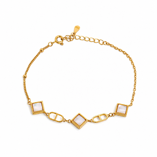 925 Silver Golden Geometric MOP Bracelet