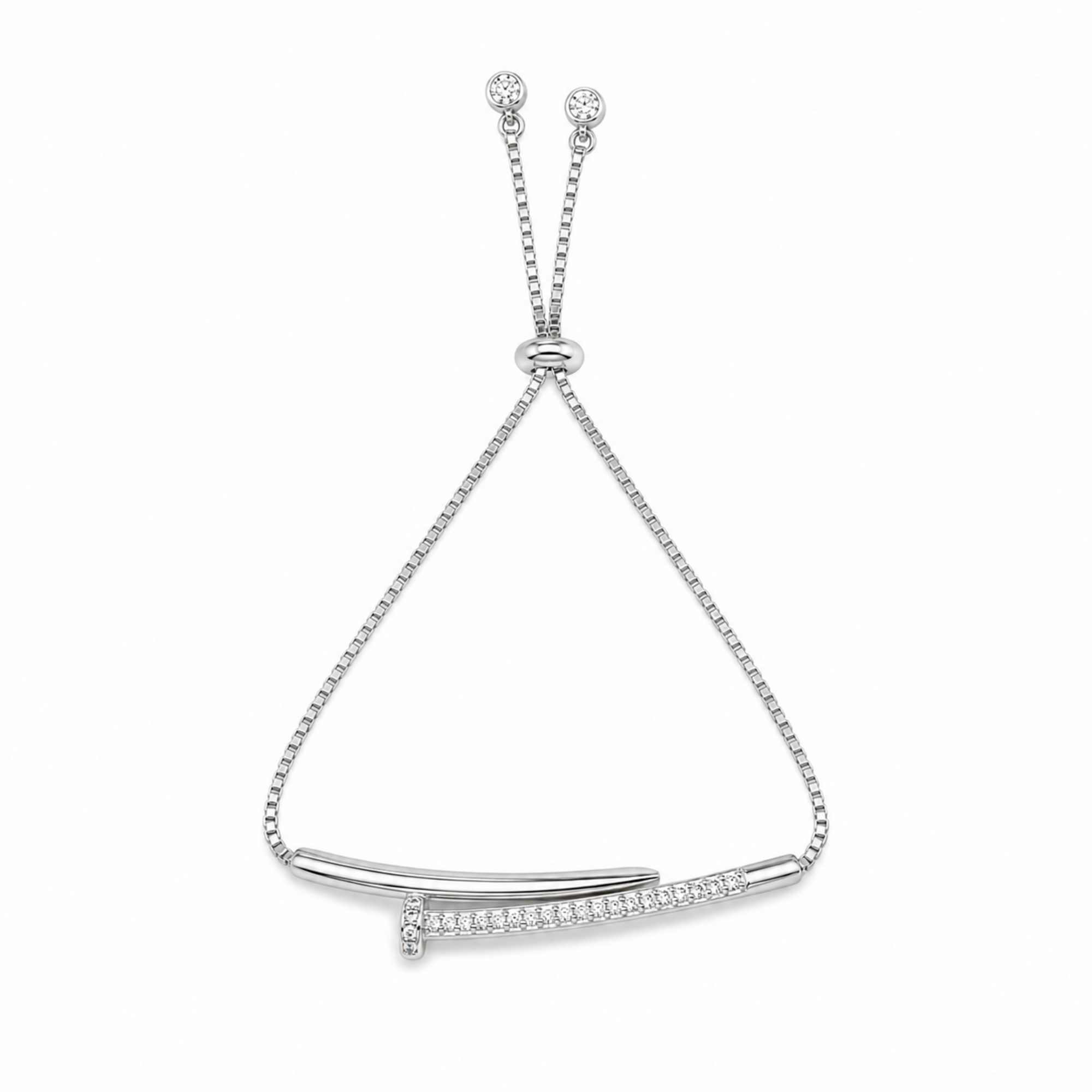 Silver Curved Bar Adjustable Bracelet