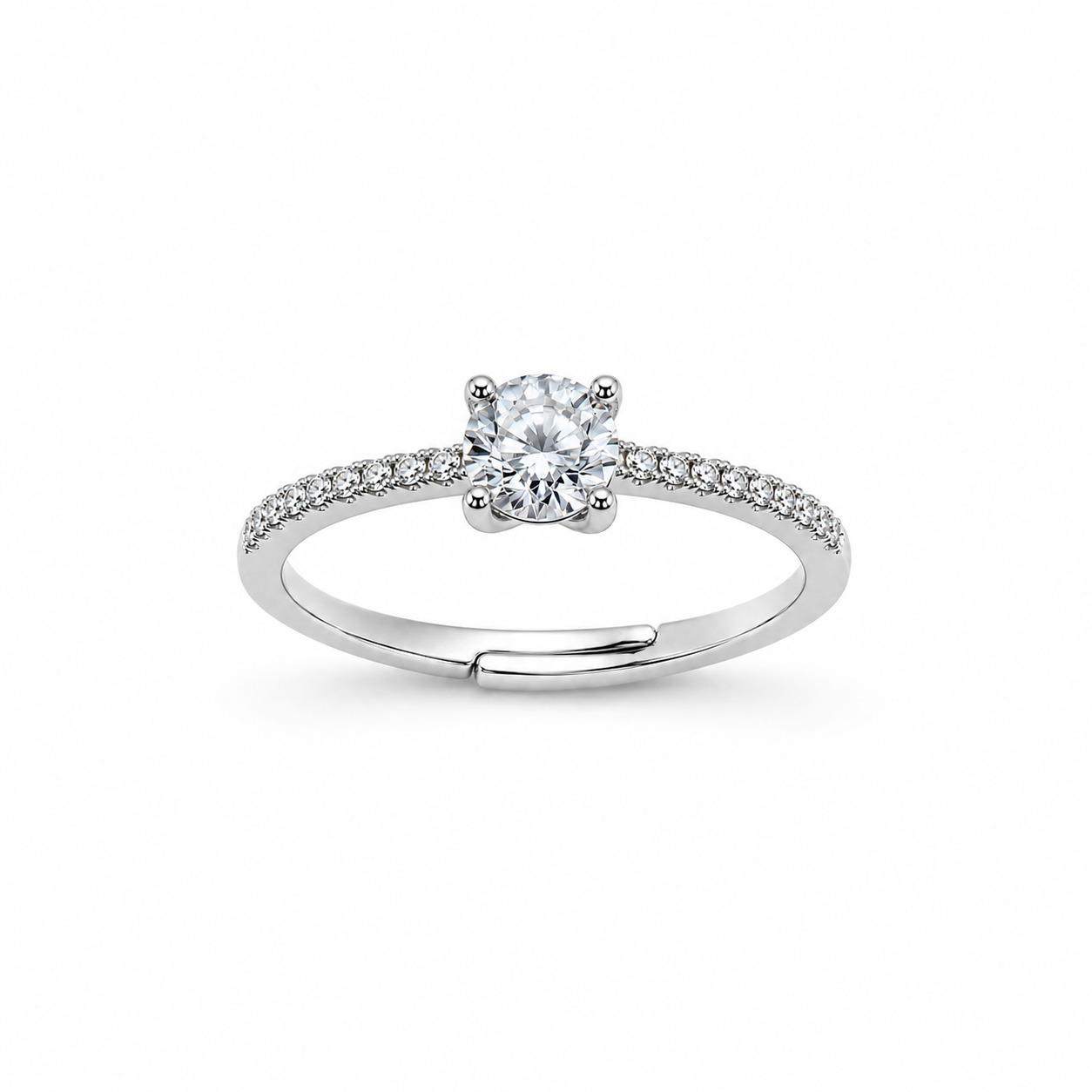 Silver Classic Solitaire Adjustable Ring