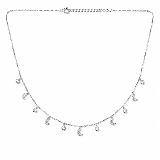 Silver Celestial Moon Charm Necklace
