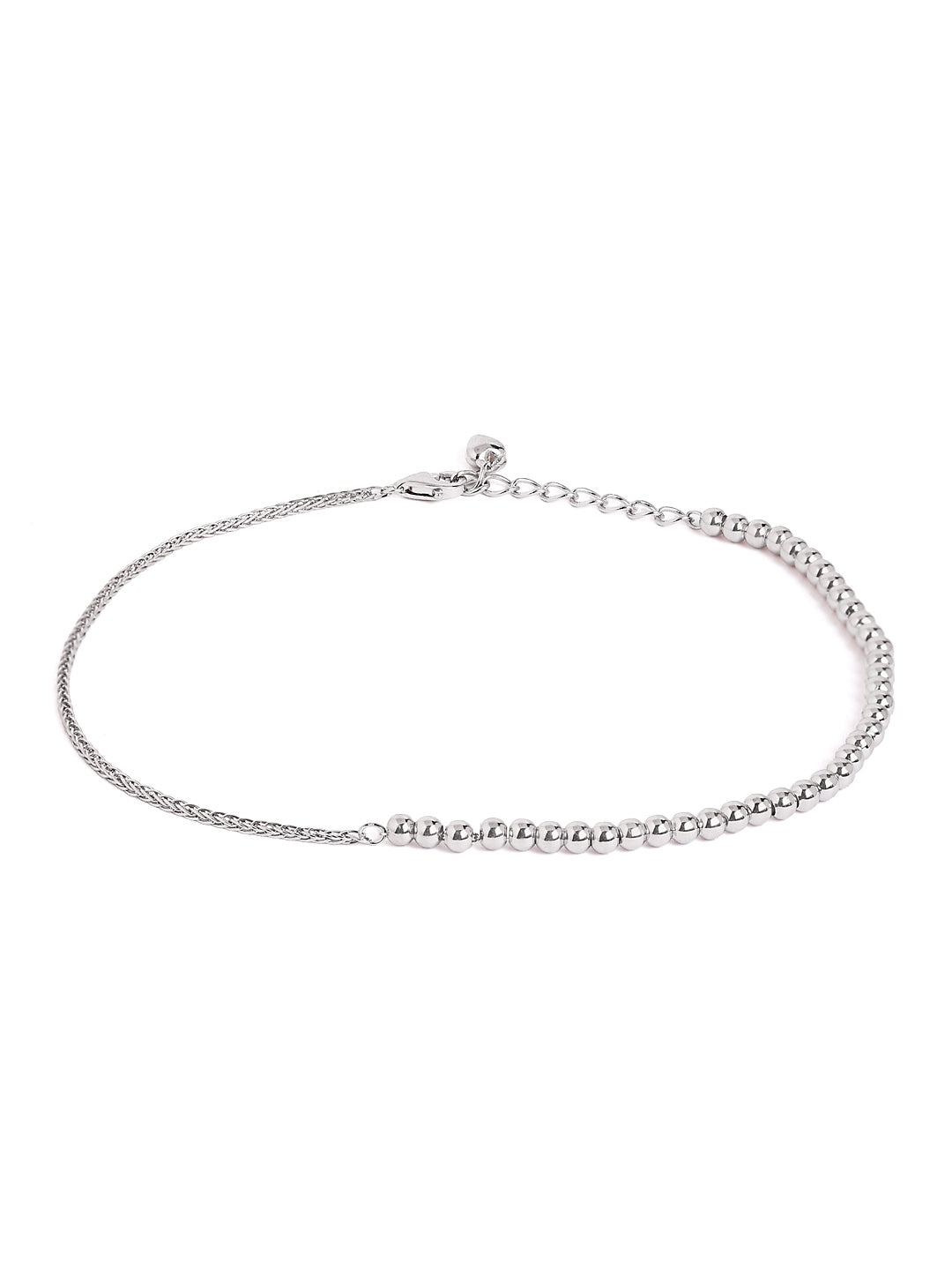 925 sterling silver beaded anklet for women with adjustable chain, and elegant design