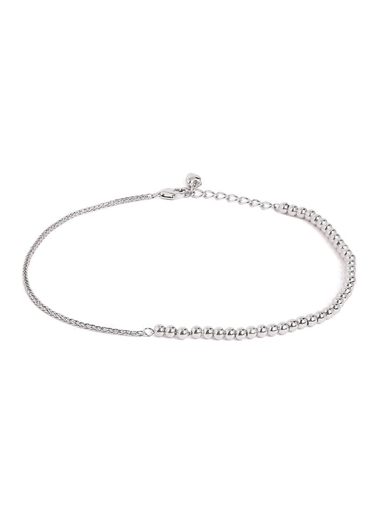 925 sterling silver beaded anklet for women with adjustable chain, and elegant design