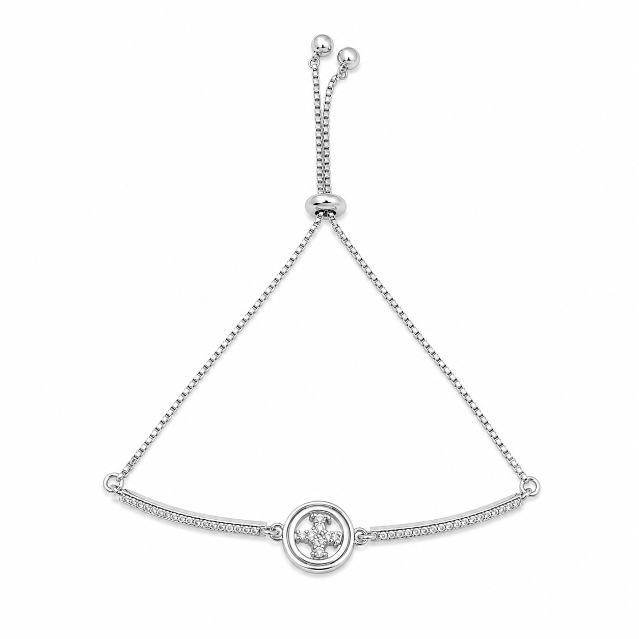 Silver Cross Charm Adjustable Bracelet