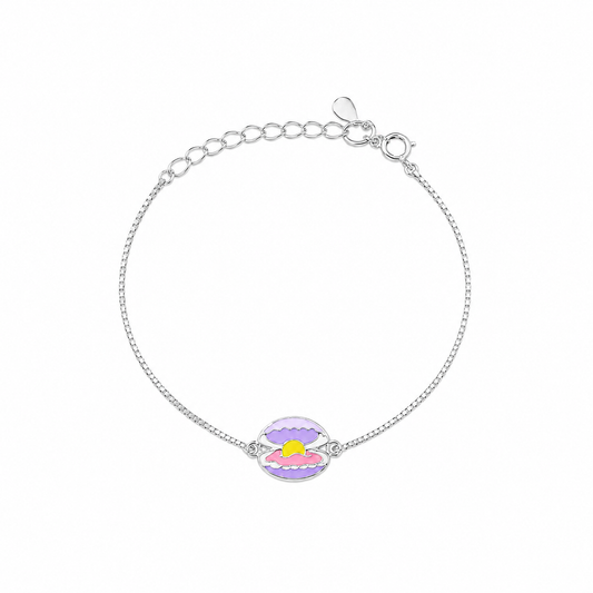 Silver Pearl Shell Enamel Kids Bracelet