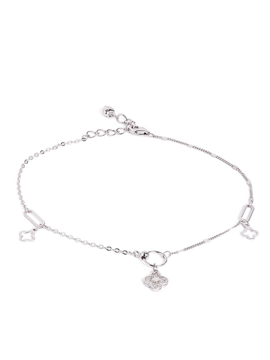 925 sterling silver anklet for women with charms, adjustable chain, and elegant design
