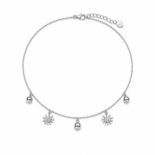 Silver Sun Charm Anklet