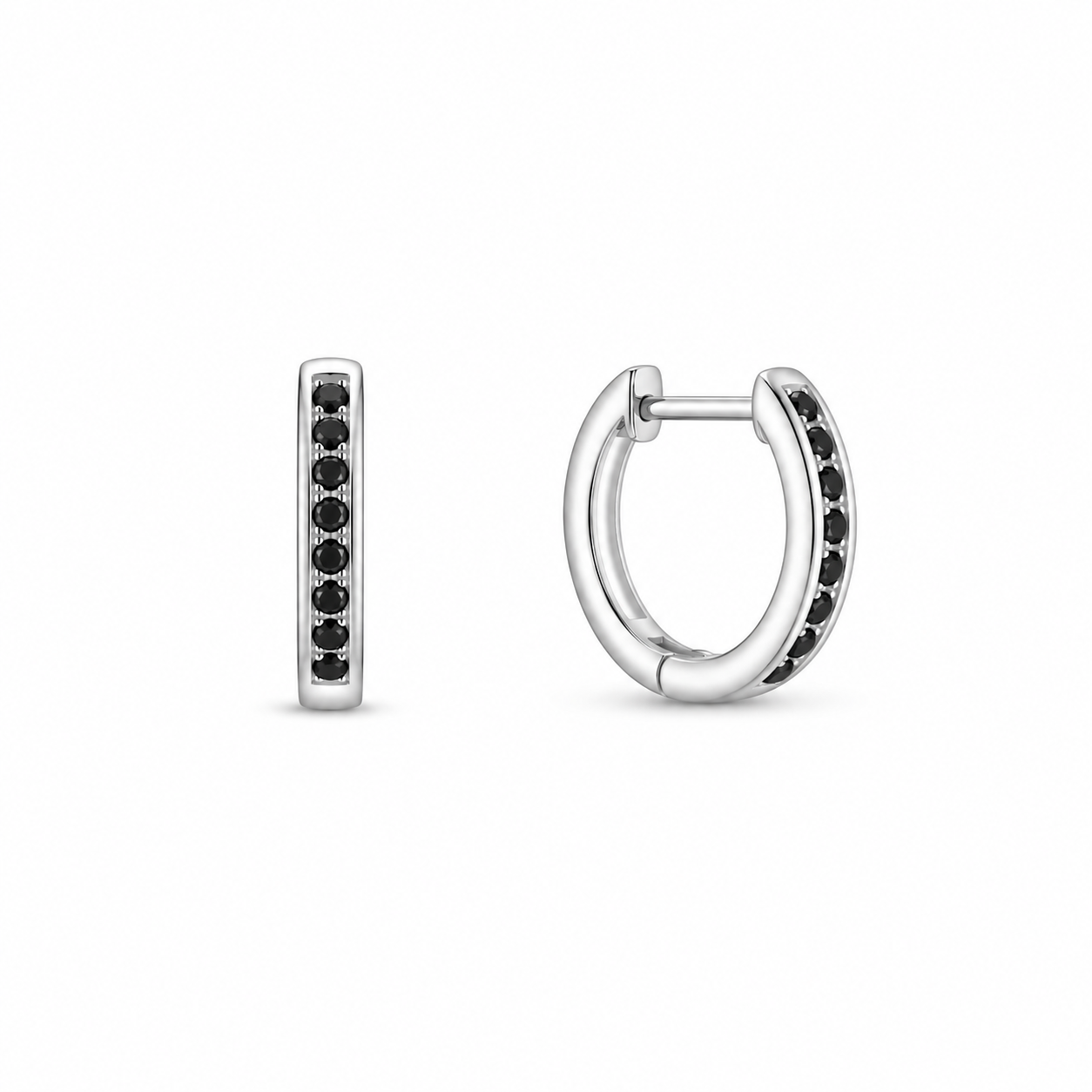 Silver Black CZ Hoop Earrings