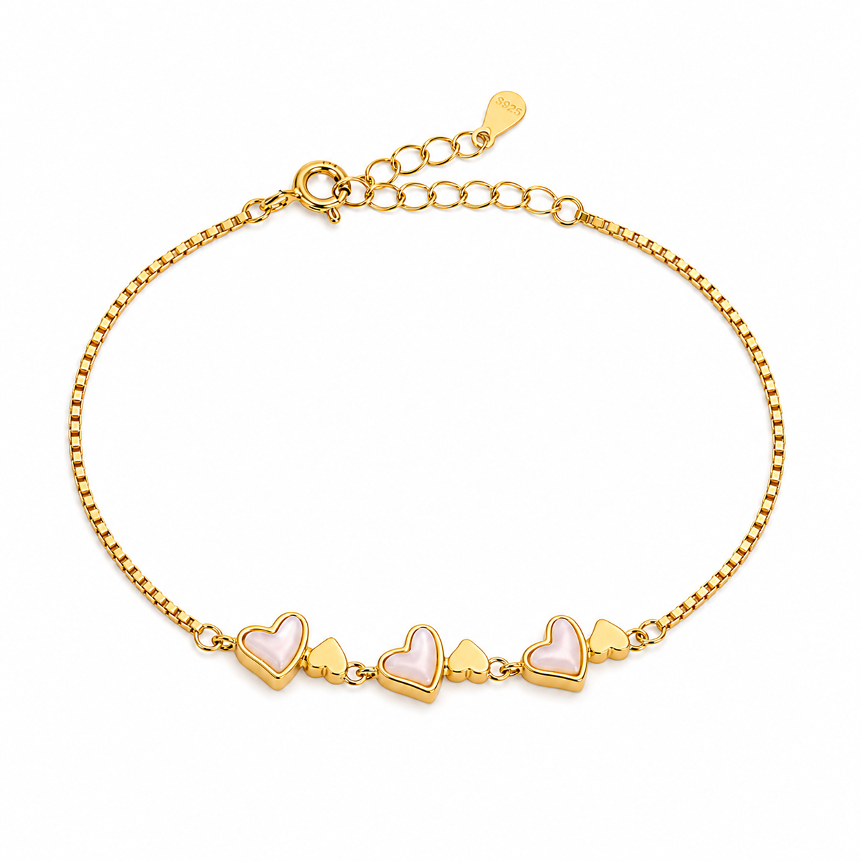 925 Silver Mother of Pearl Heart Bracelet