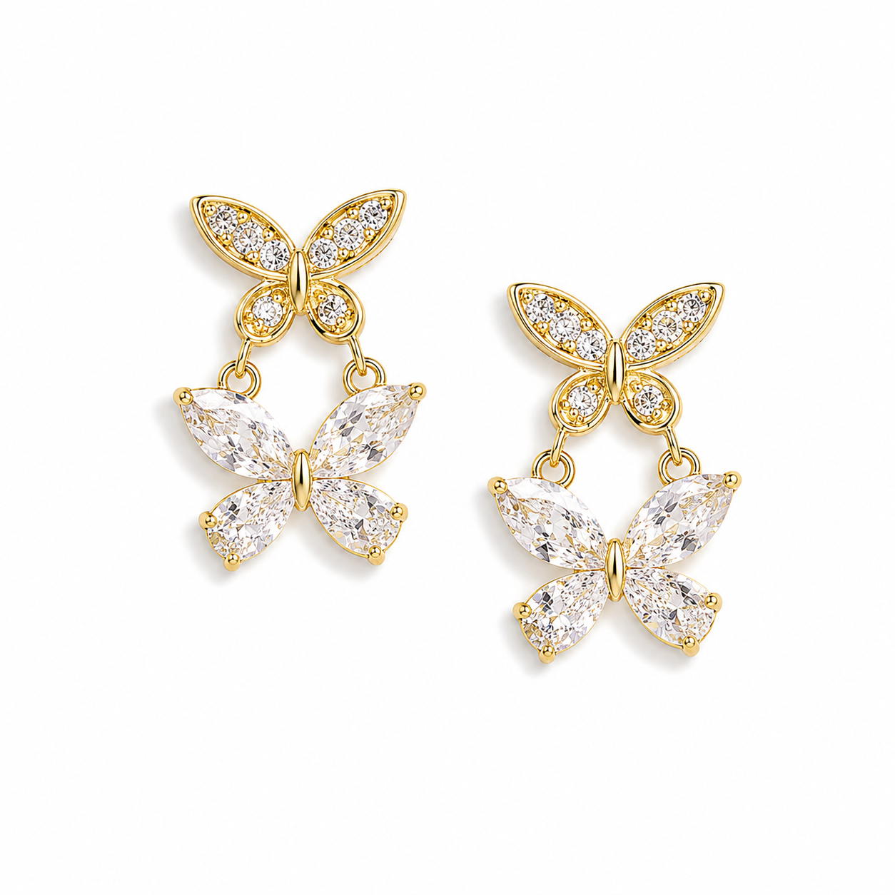 Silver Golden Flutter Drop Earrings